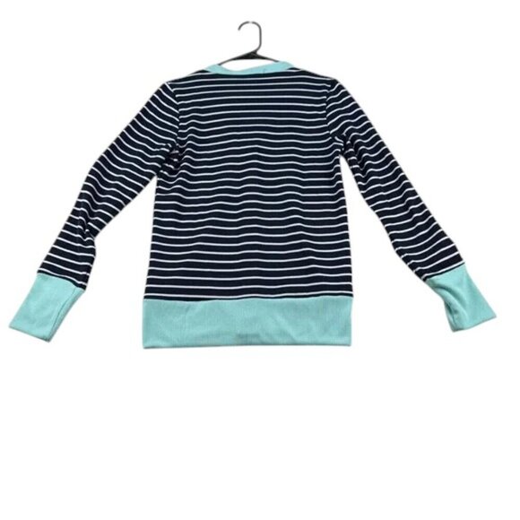 Coco & Main Cardigan Sweater Size L Blue White Aqua Striped Lightweight - Picture 2 of 7